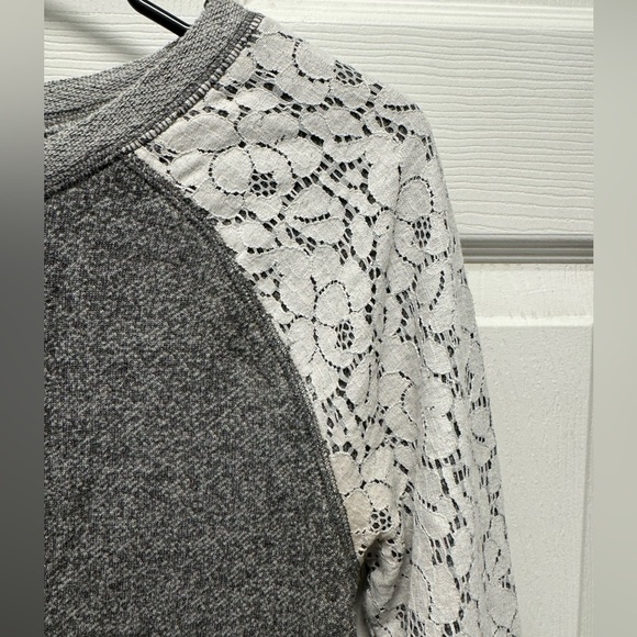 Philosophy Small Gray Sweatshirt Lace Sleeves Stretch Knit Shabby Chic - Picture 3 of 4